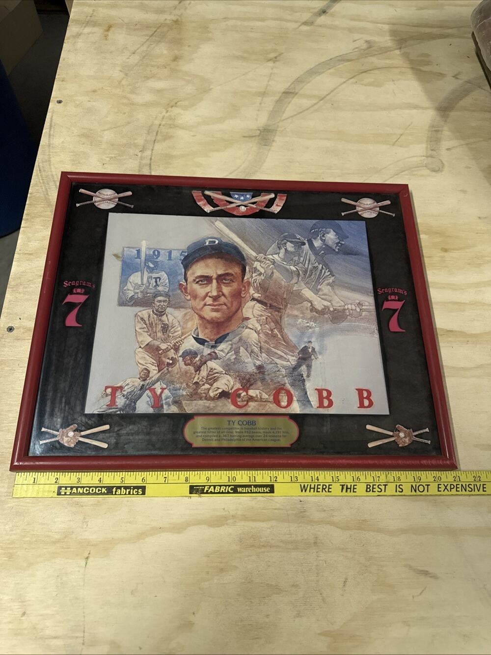 Seagram’s 7 Ty Cobb Greatest Competitor In Baseball Bar Mirror 21x17 Inches